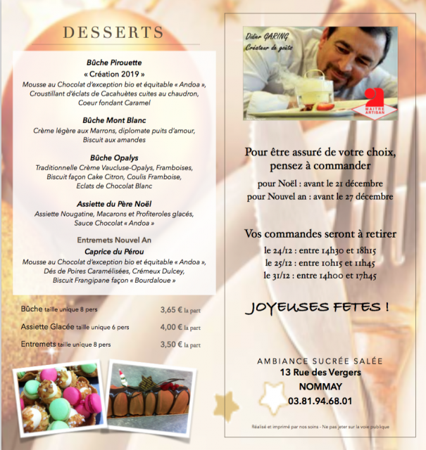 CARTE DESSERTS NOEL 18